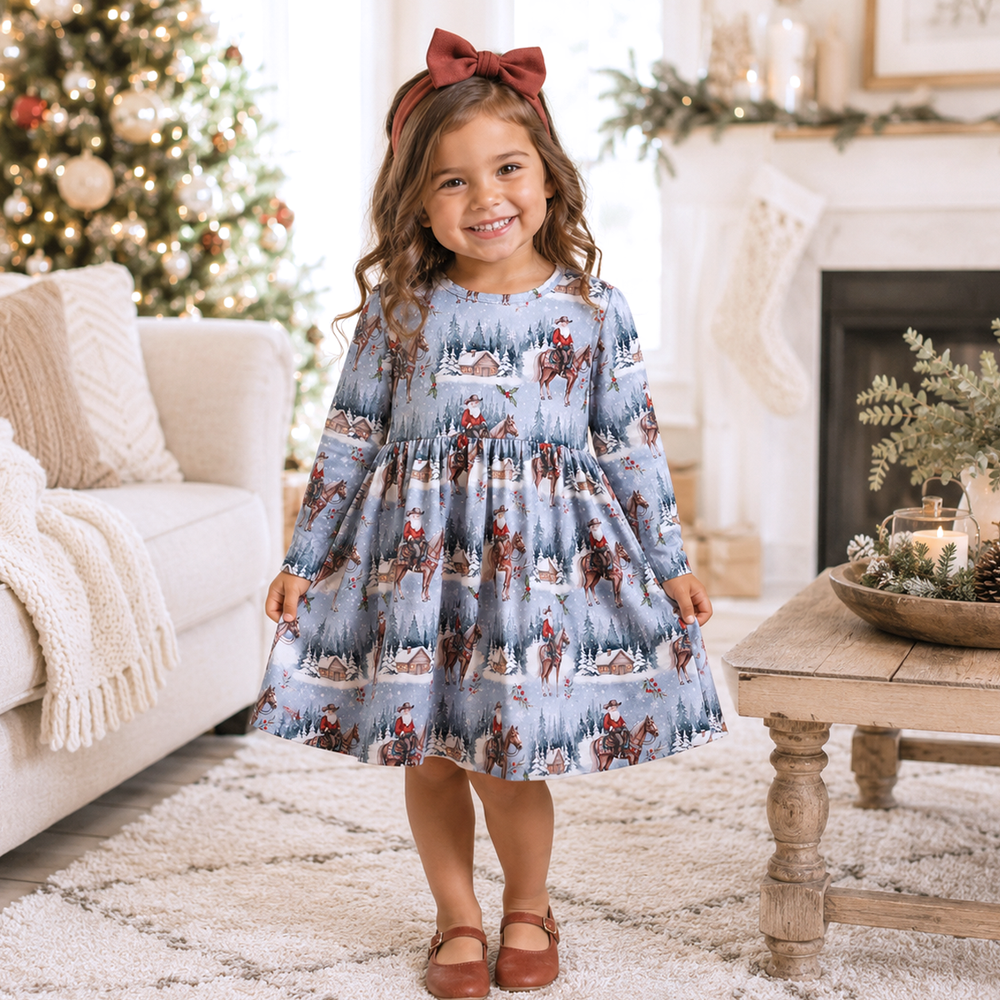 Cowgirl Christmas Girls Dress – Soft Bamboo Holiday Style Tesa Babe