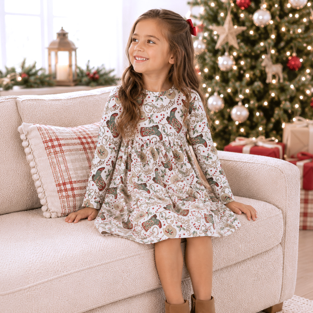 Western Christmas Girls Dress – Soft Bamboo Holiday Style Tesa Babe