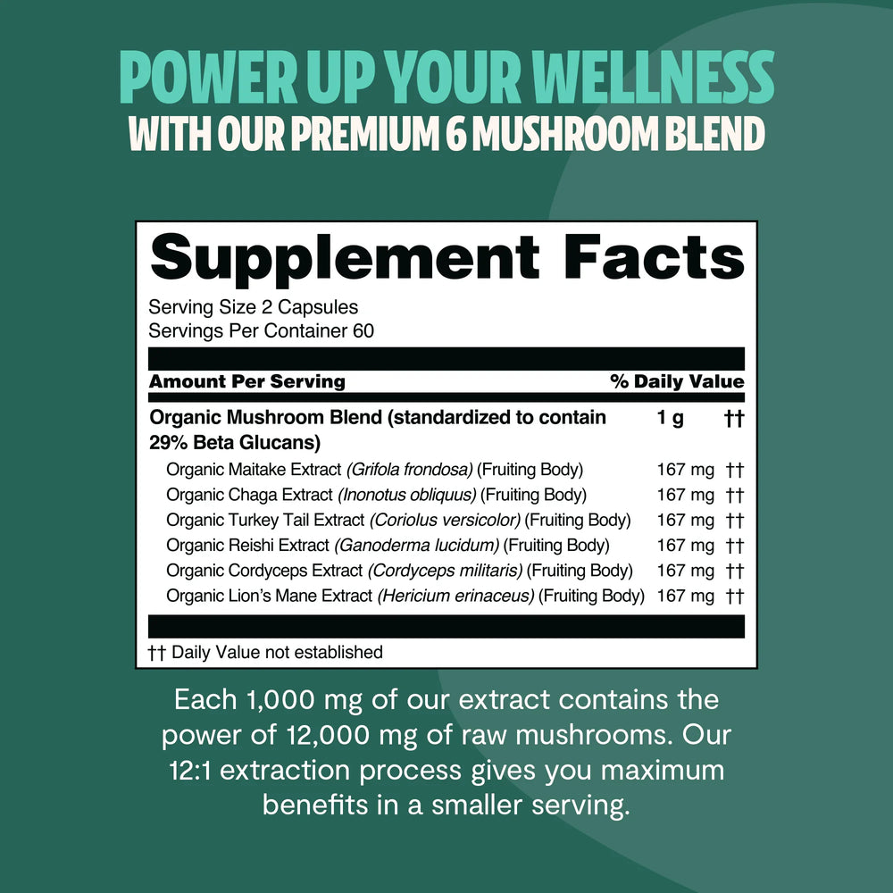 Organic Mushroom Complex Supplement Capsules