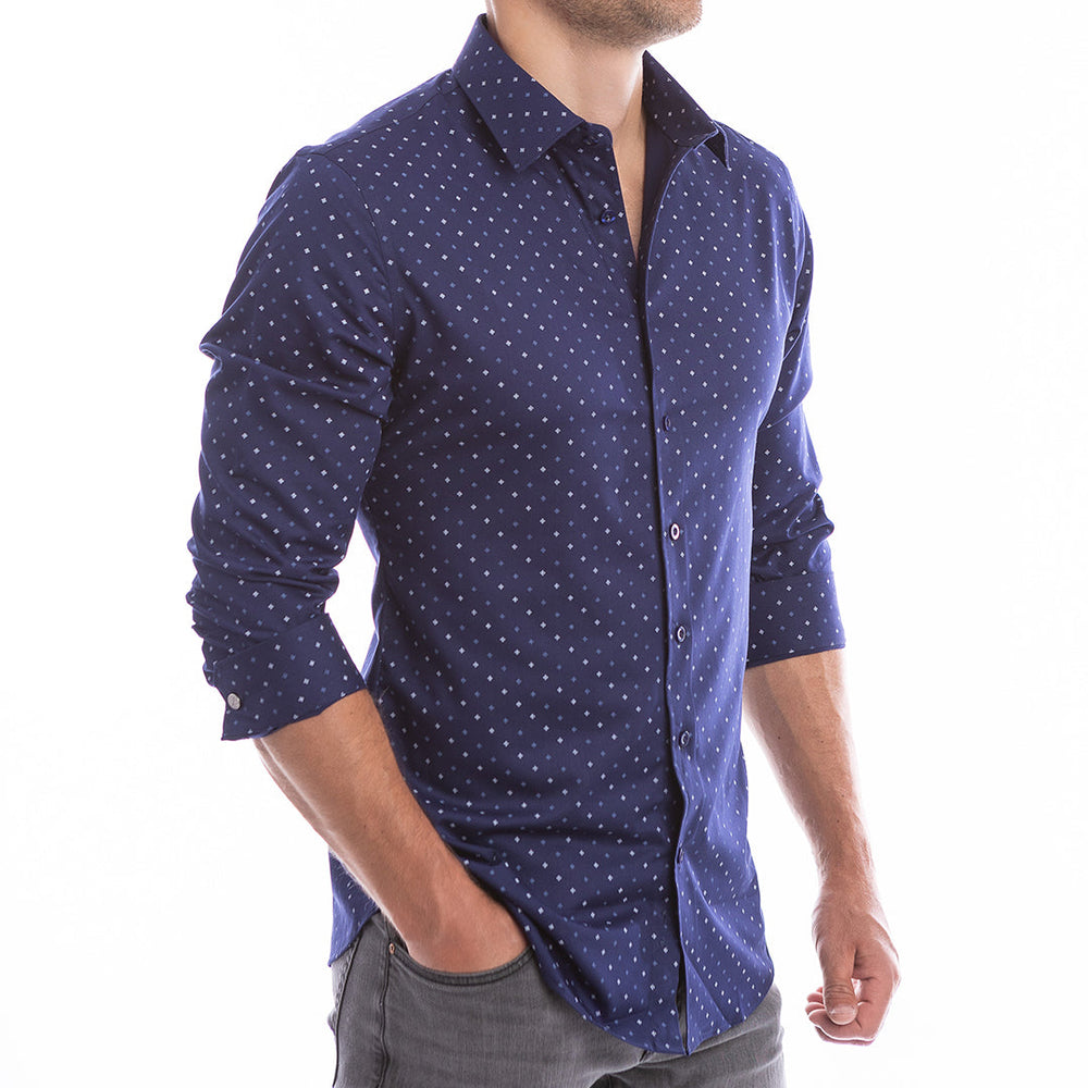 goTIELESS Ultimate Dress Shirt (Navy Polk-a-Dot) Million Dollar Collar