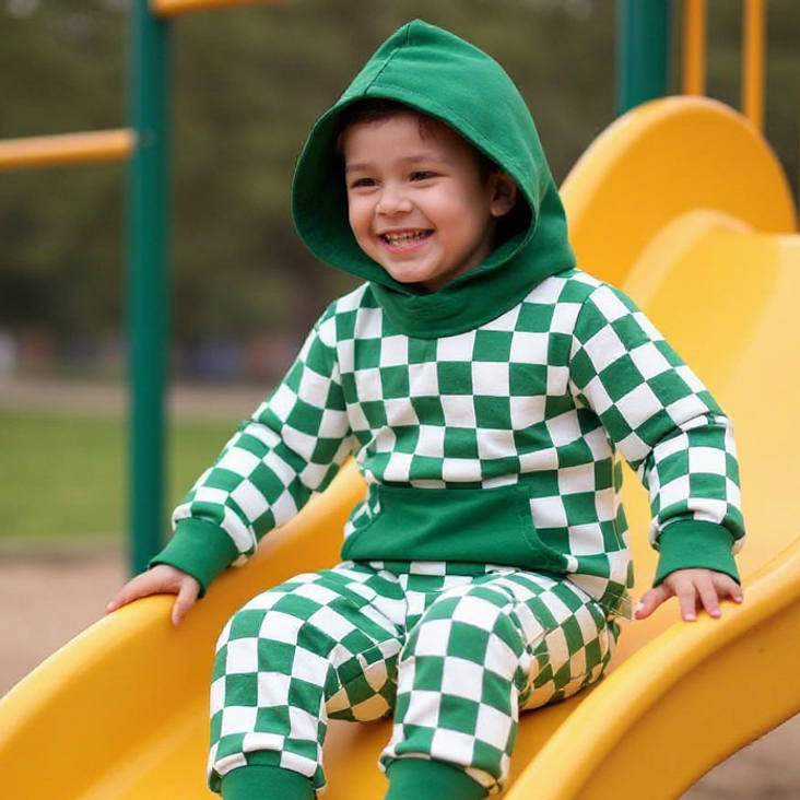 Alpine Green Checker Hooded Jogger Set