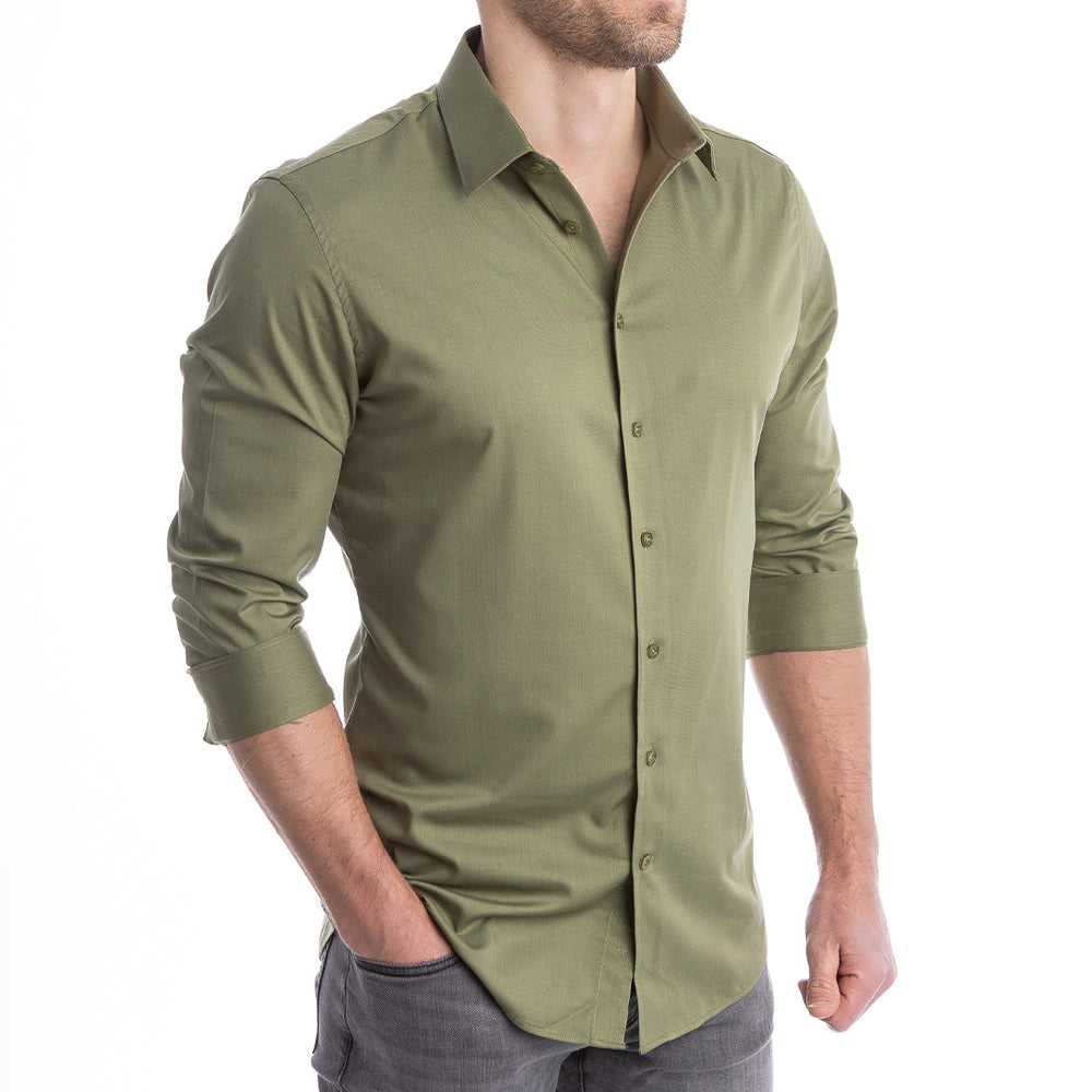 goTIELESS Ultimate Dress Shirt (Army Green) Million Dollar Collar
