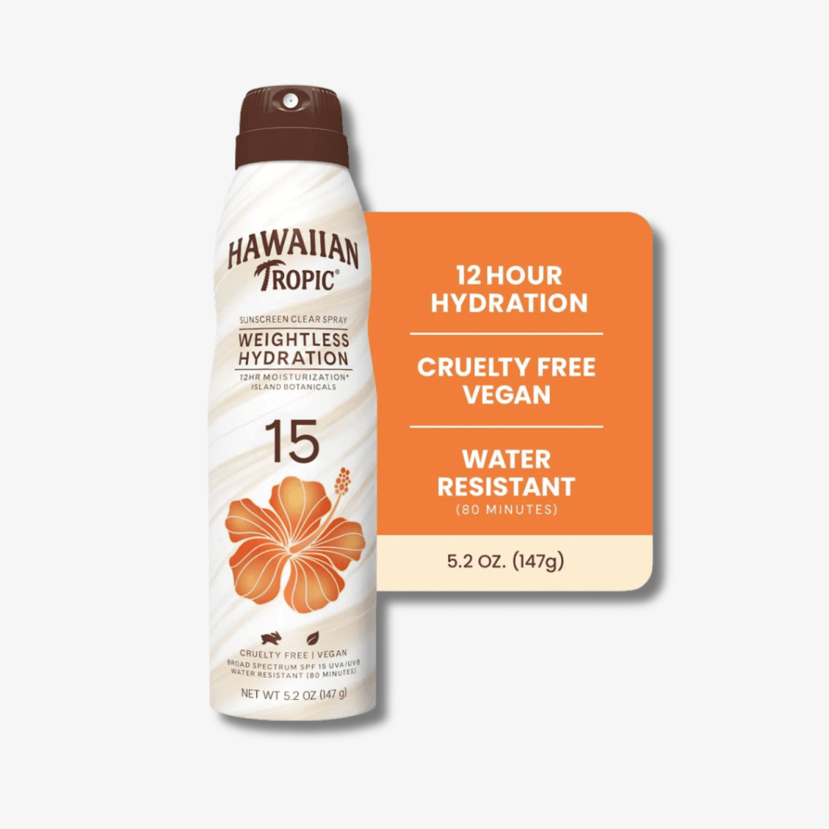 Crème solaire en spray transparent Hawaiian Tropic, hydratation légère, FPS 15, 177 ml