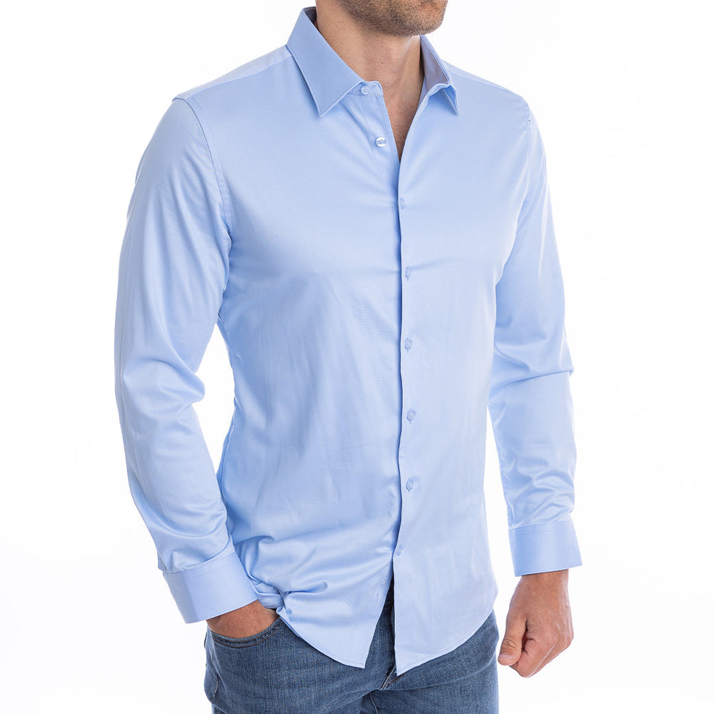 goTIELESS Ultimate Dress Shirt (Light Blue) Million Dollar Collar