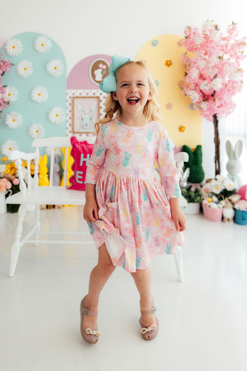 Preppy Peeps 3/4 Sleeve Pocket Twirl Dress