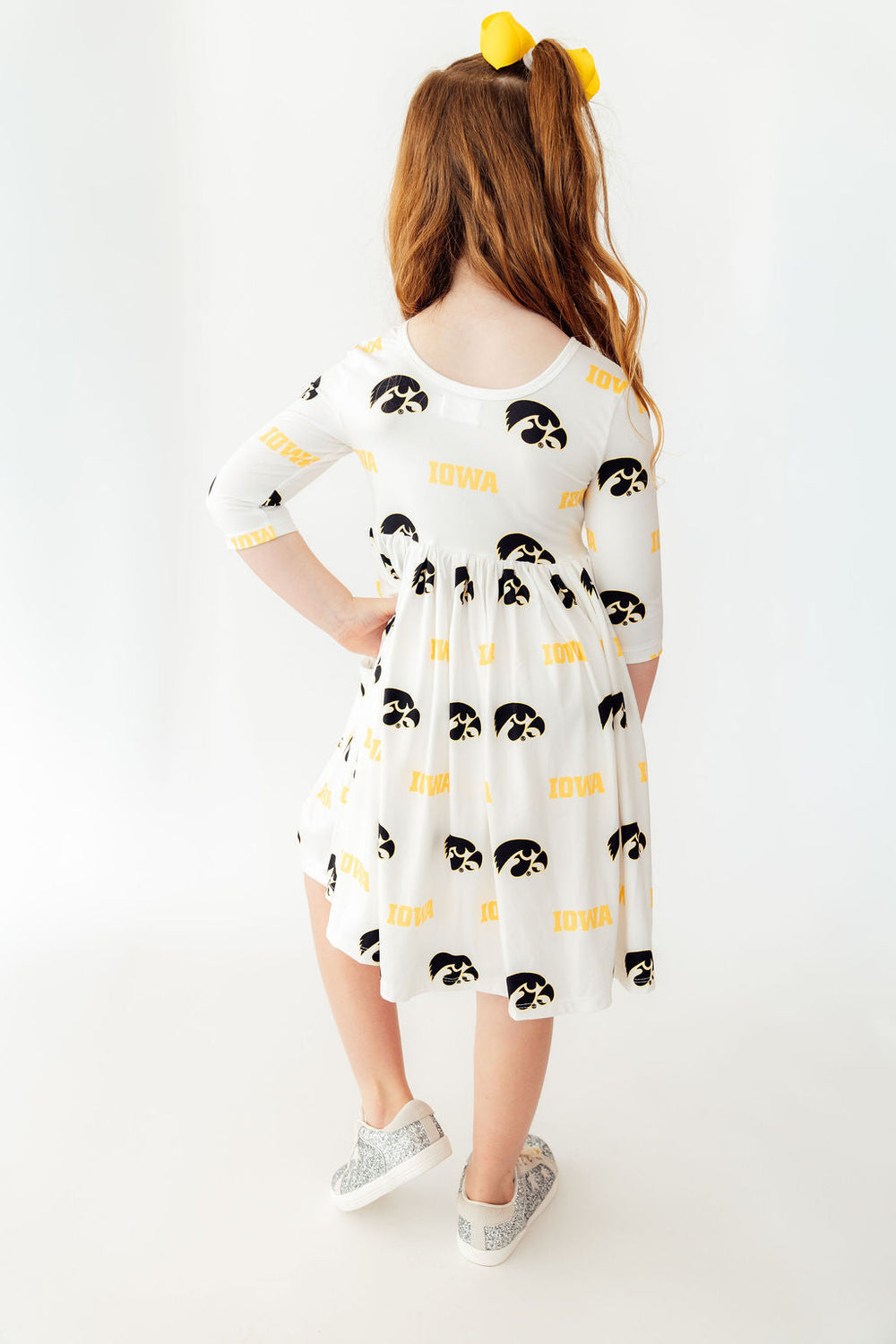 Iowa White Tigerhawk 3/4 Sleeve Pocket Twirl Dress