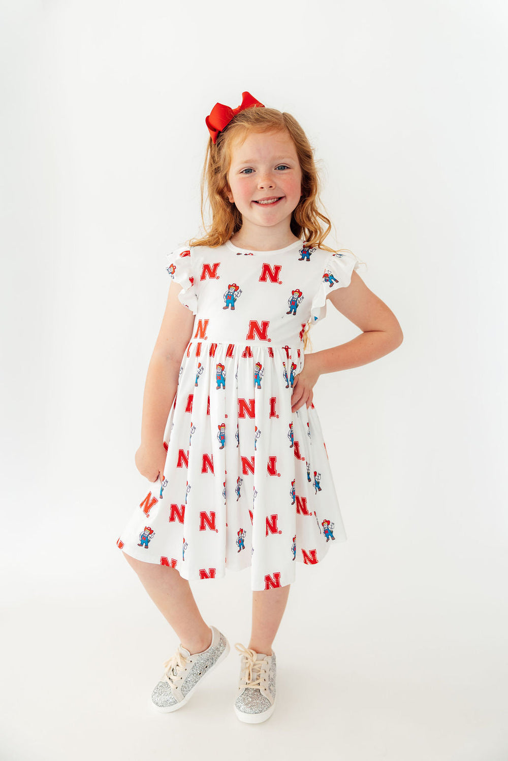 Nebraska White Herbie Husker Flutter Twirl Dress