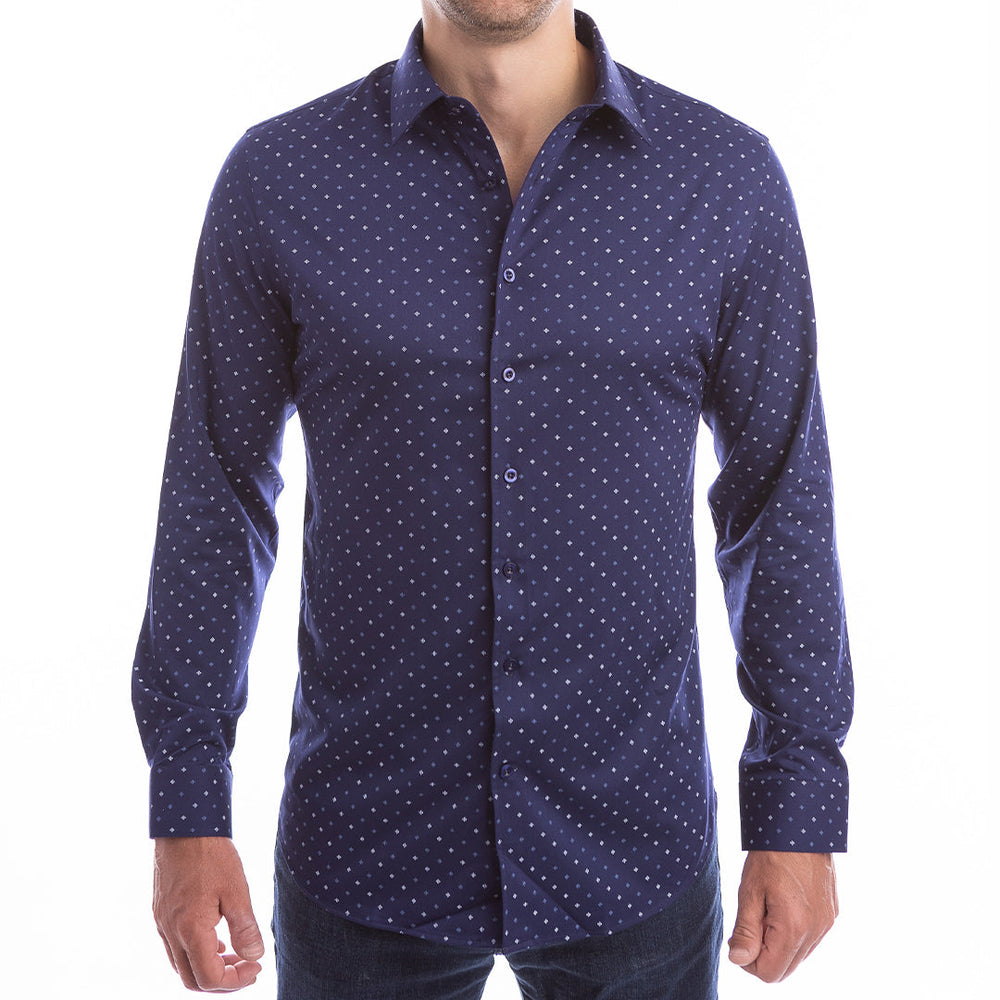goTIELESS Ultimate Dress Shirt (Navy Polk-a-Dot) Million Dollar Collar