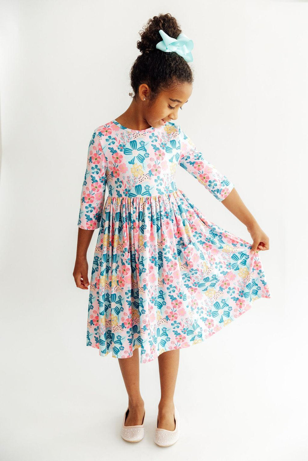 Floral Garden 3/4 Sleeve Pocket Twirl Dress