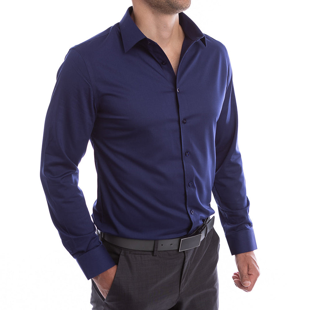 goTIELESS Ultimate Dress Shirt (Navy) Million Dollar Collar