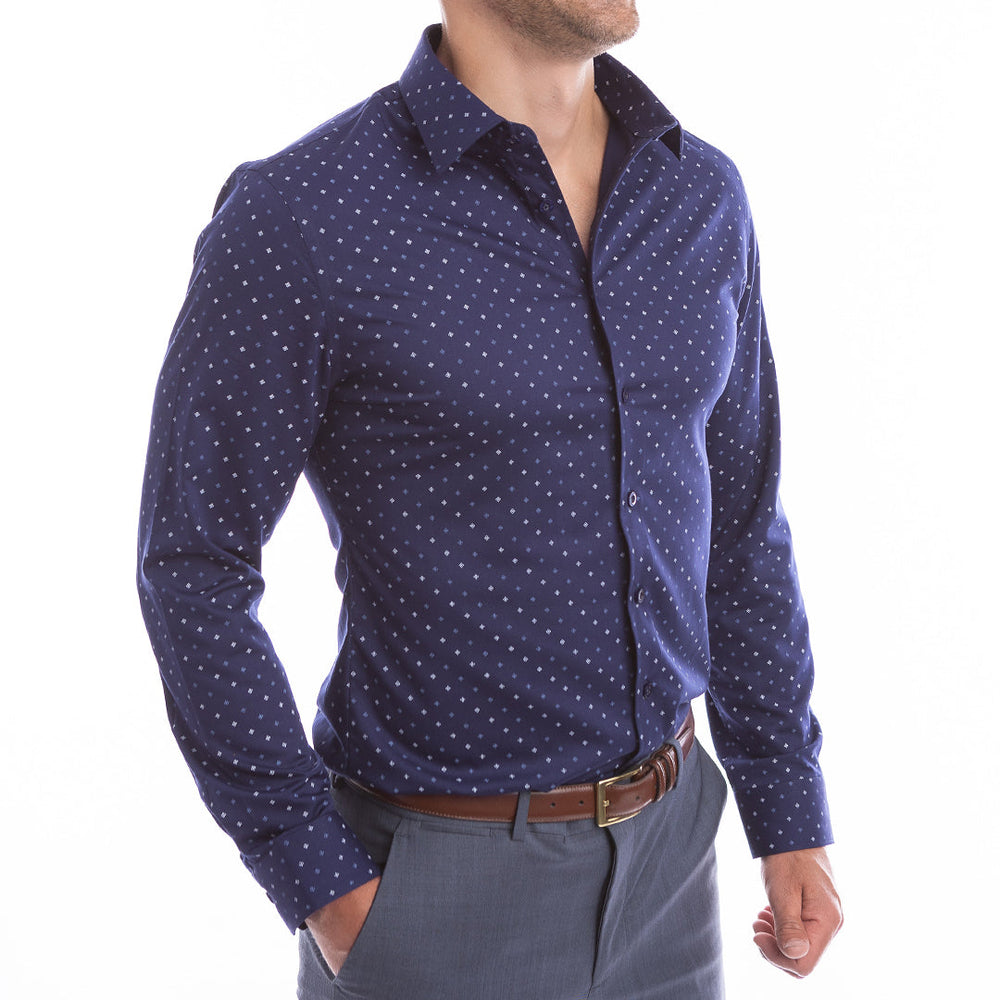 goTIELESS Ultimate Dress Shirt (Navy Polk-a-Dot) Million Dollar Collar