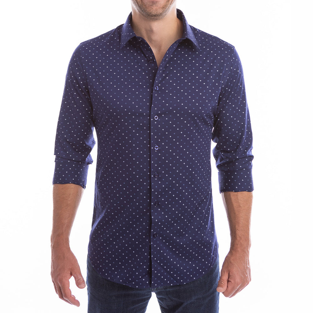 goTIELESS Ultimate Dress Shirt (Navy Polk-a-Dot) Million Dollar Collar