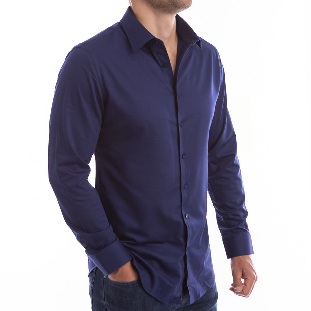 goTIELESS Ultimate Dress Shirt (Navy) Million Dollar Collar