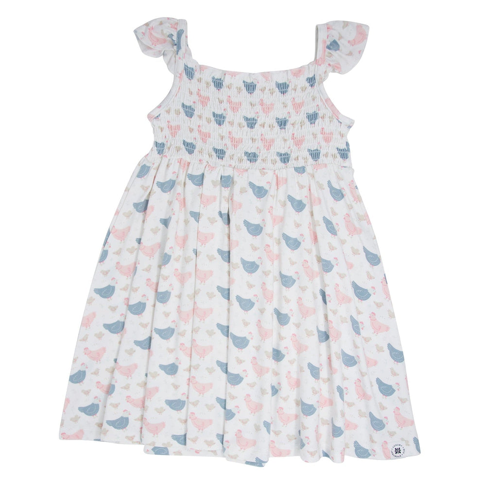 Pink Farm Hens Bamboo Smocked Vintage Dress