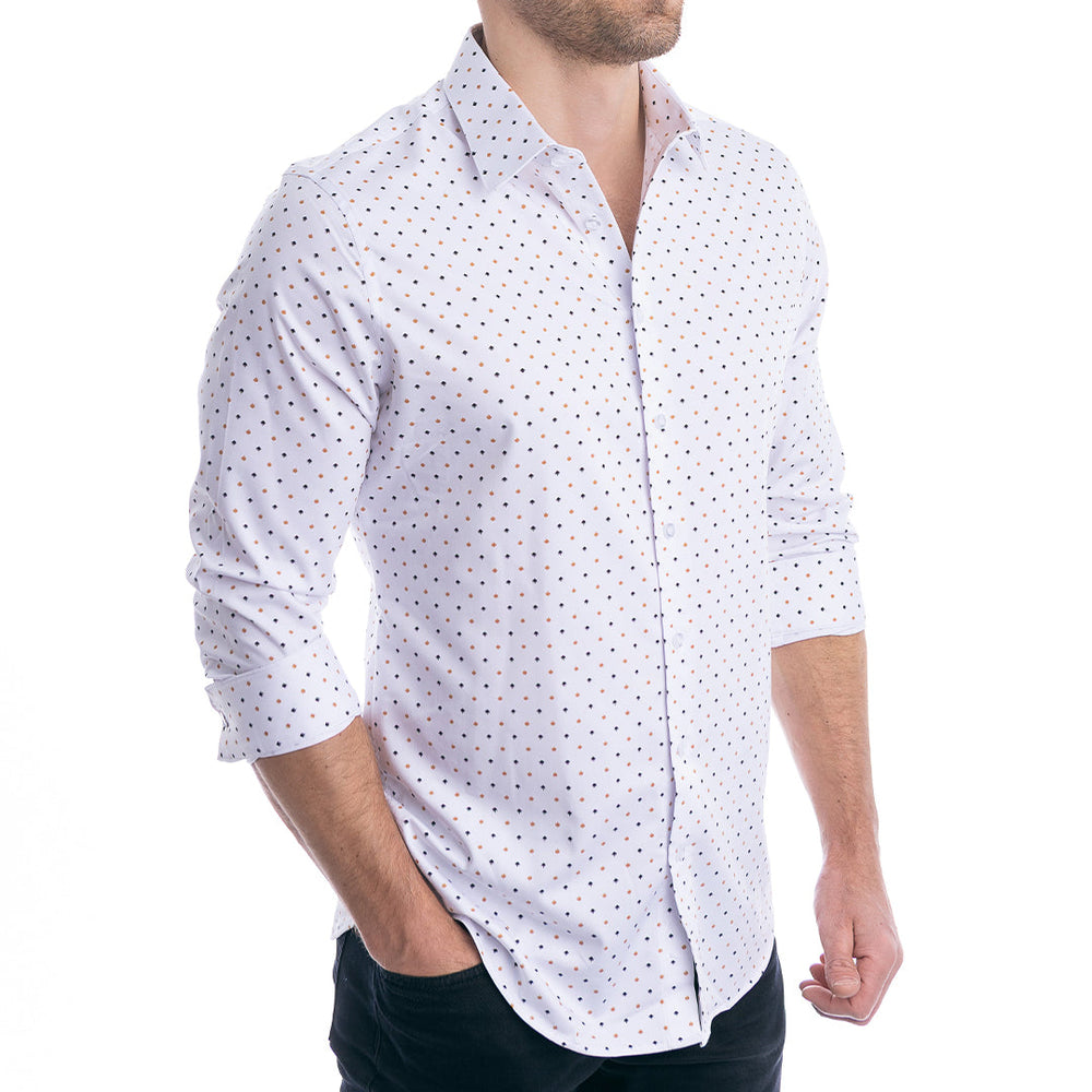 goTIELESS Ultimate Dress Shirt (White/Royal Palm) Million Dollar Collar