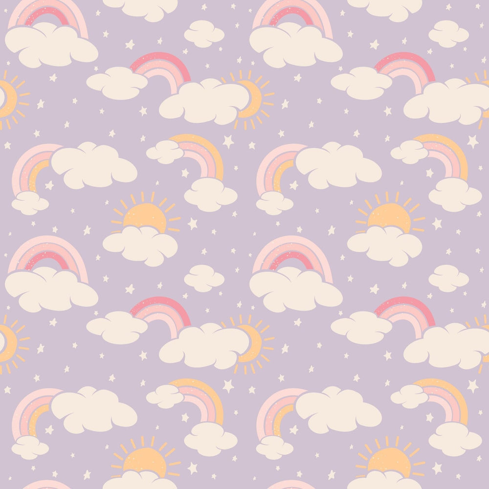 Lavender Rainbows and Clouds Ruffle Baby Footie