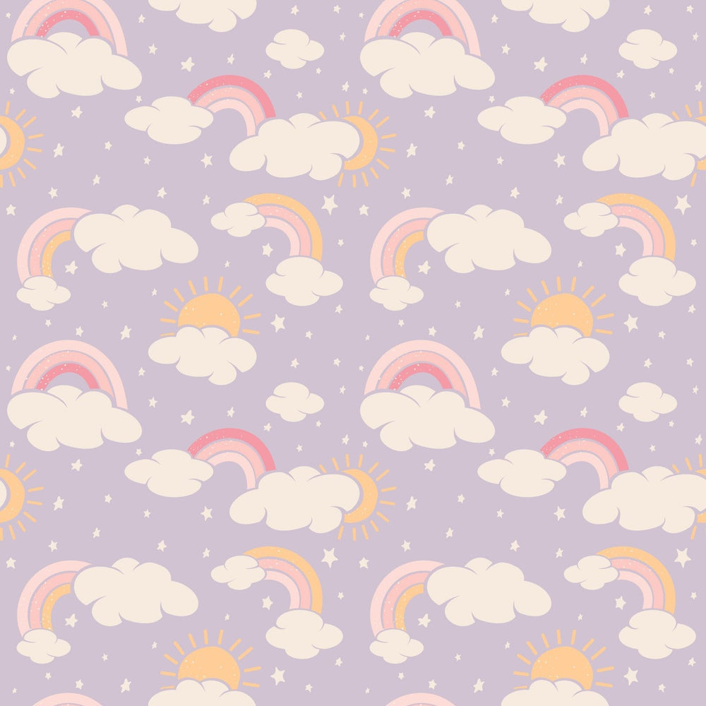 Lavender Rainbows and Clouds Smocked Vintage Dress