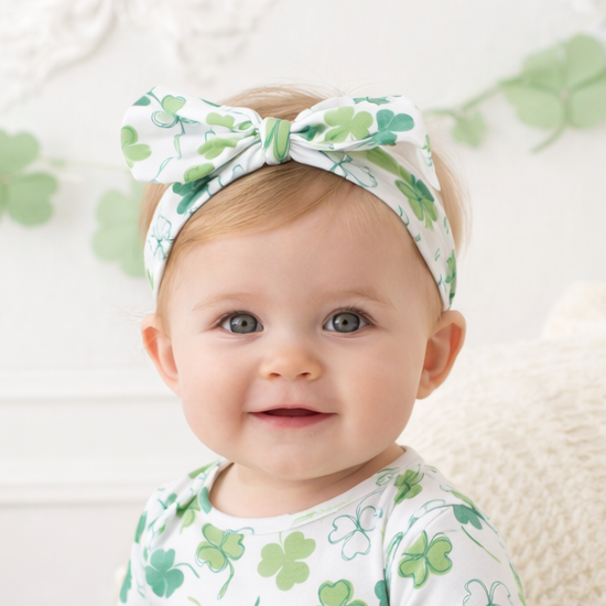 Shamrock Baby Headband – Adjustable Bamboo Irish Bow Tesa Babe
