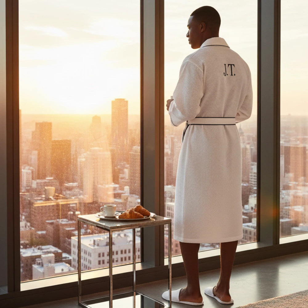 Premium Waffle Piping Robe for Men