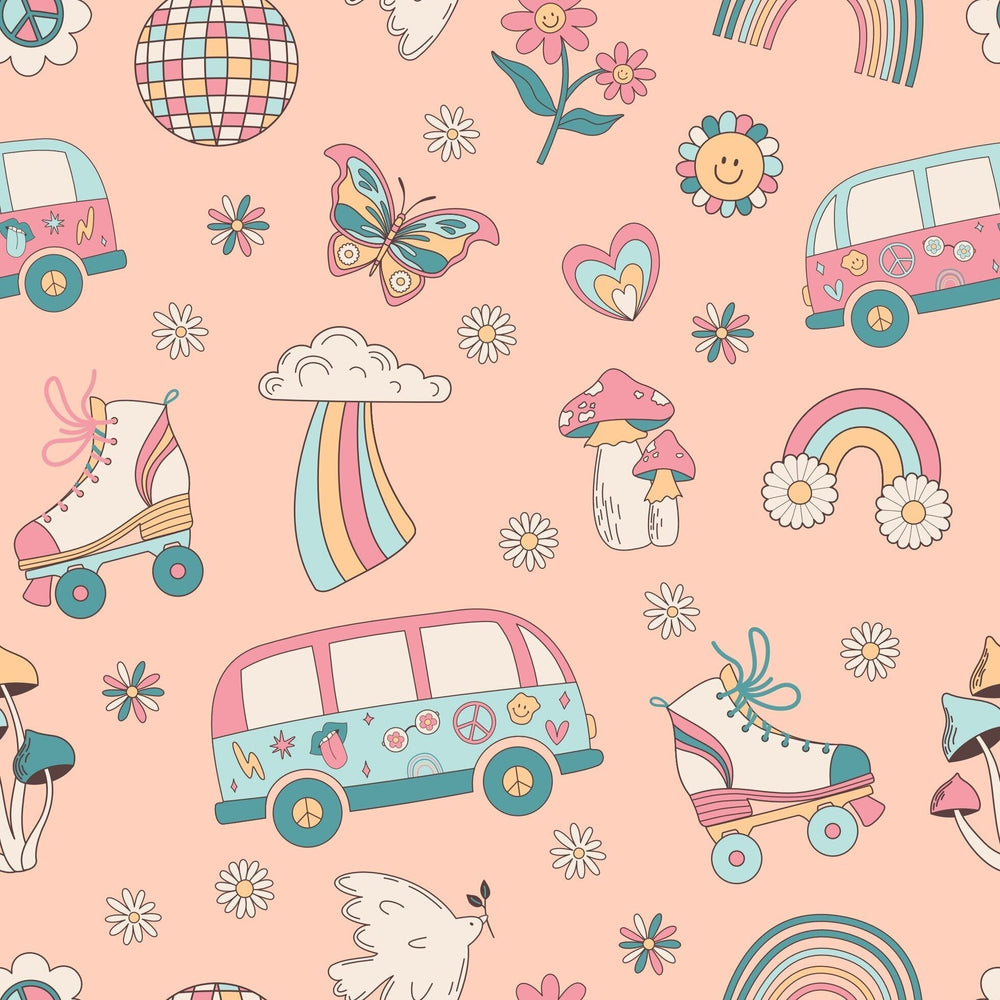 Retro Roller Skates Cap Sleeve Swirly Girl Dress
