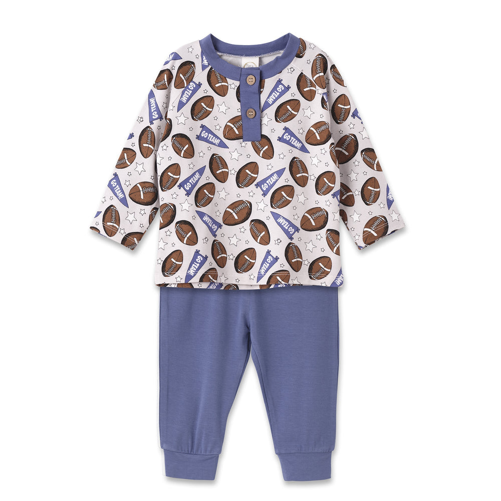 Baby Boy Football Outfit – Bamboo Henley Shirt & Pants Set Tesa Babe