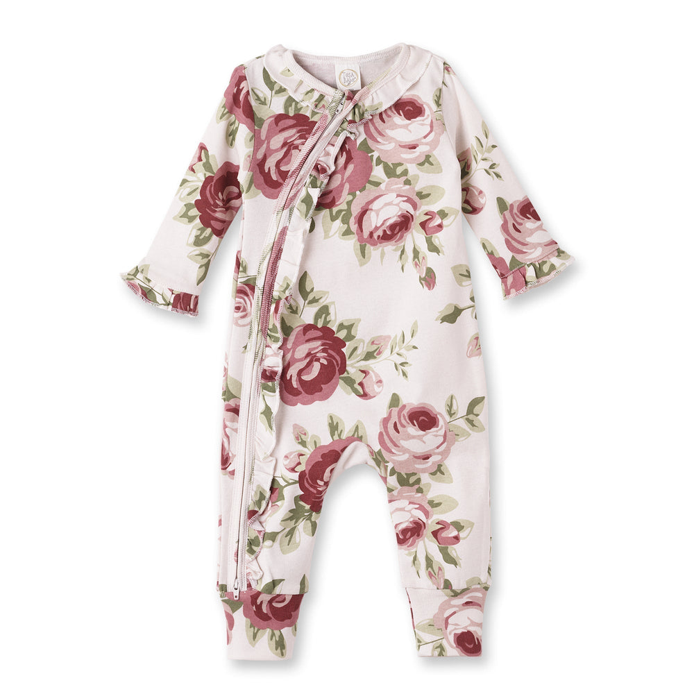 Baby Girl's Cabbage Rose Cotton Zippered Romper Tesa Babe