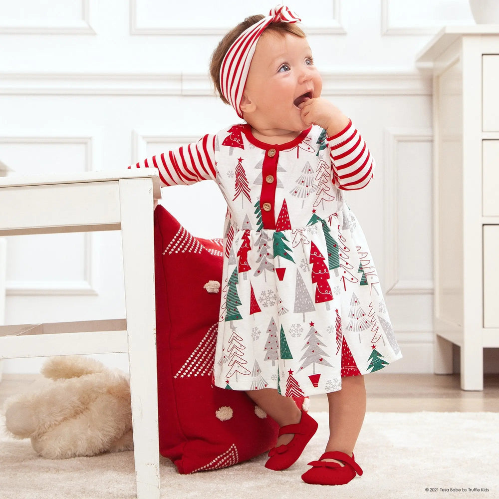 Baby Girl's Christmas Trees Cotton Dress Tesa Babe