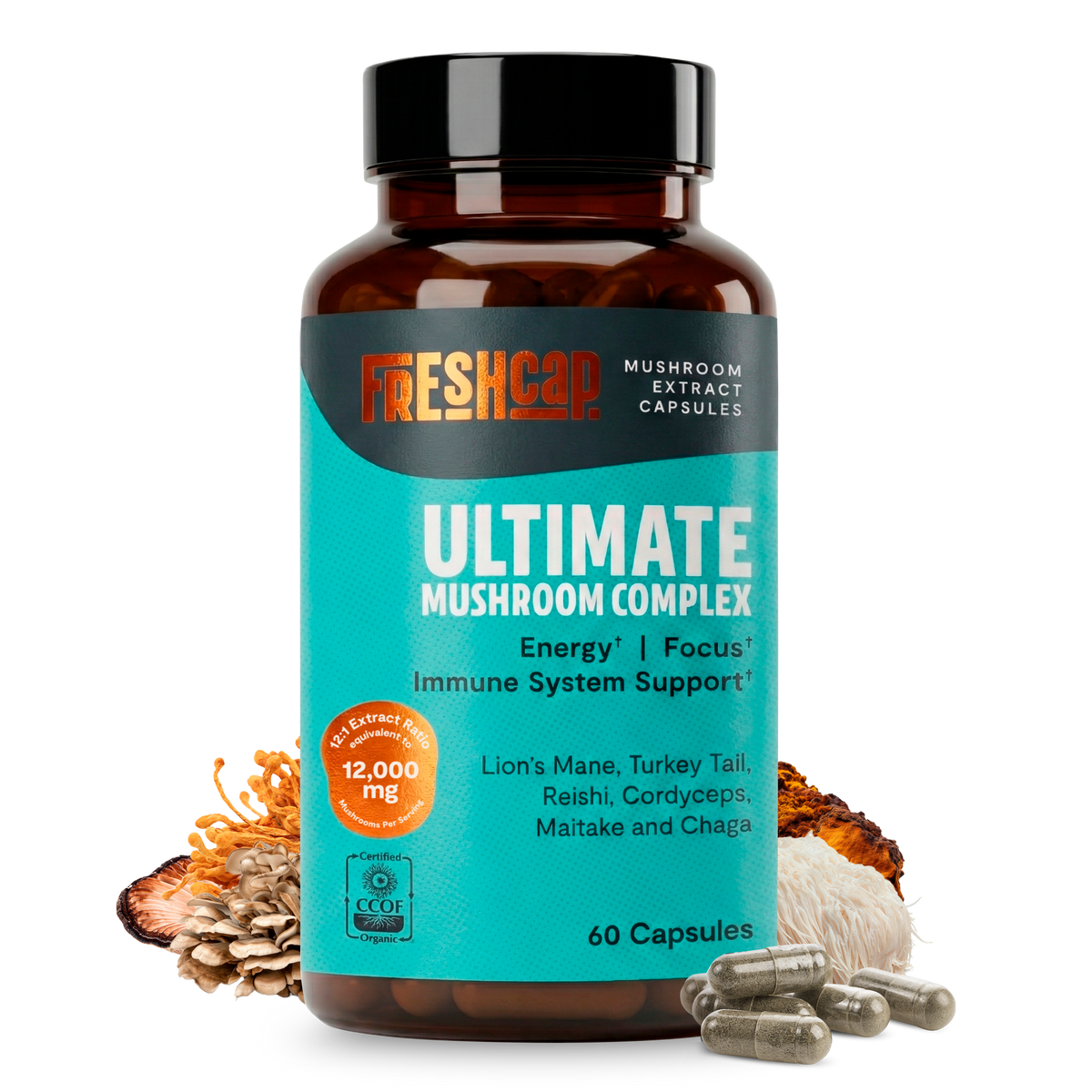 Organic Mushroom Complex Supplement Capsules FreshCap Mushrooms