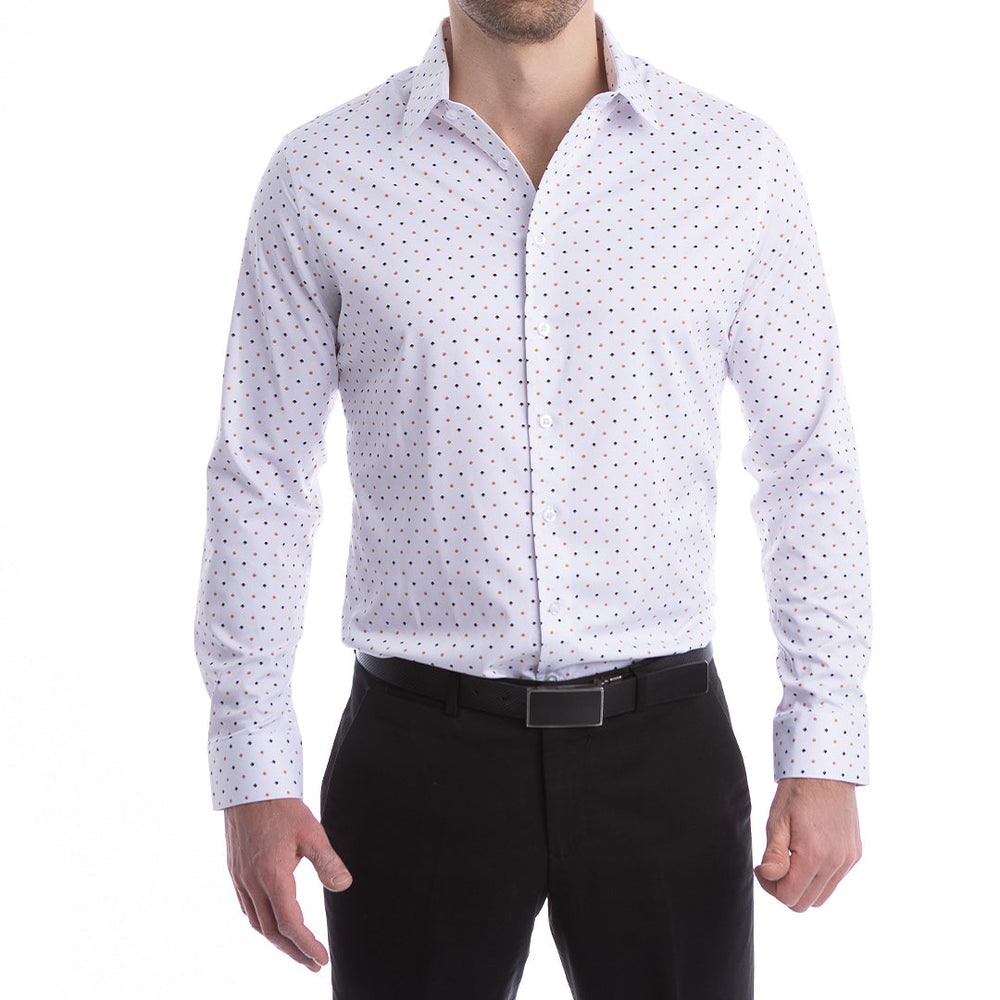 goTIELESS Ultimate Dress Shirt (White/Royal Palm) Million Dollar Collar