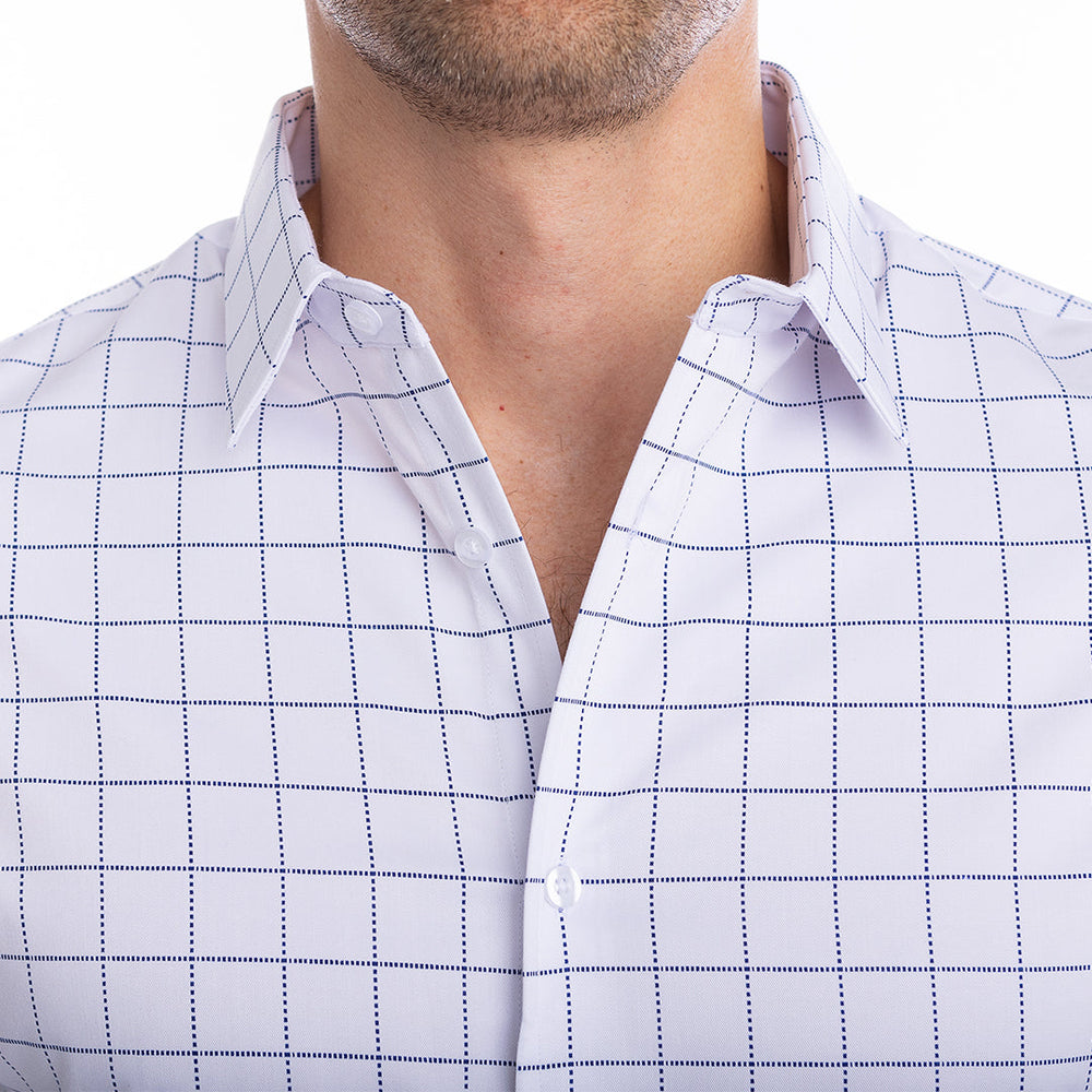 goTIELESS Ultimate Dress Shirt (White/Navy Windowpane) Million Dollar Collar