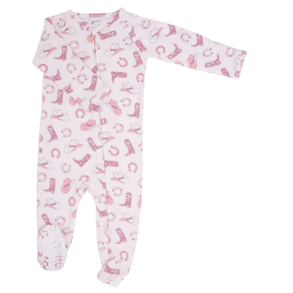 Pink Western Boots Zipper Footie
